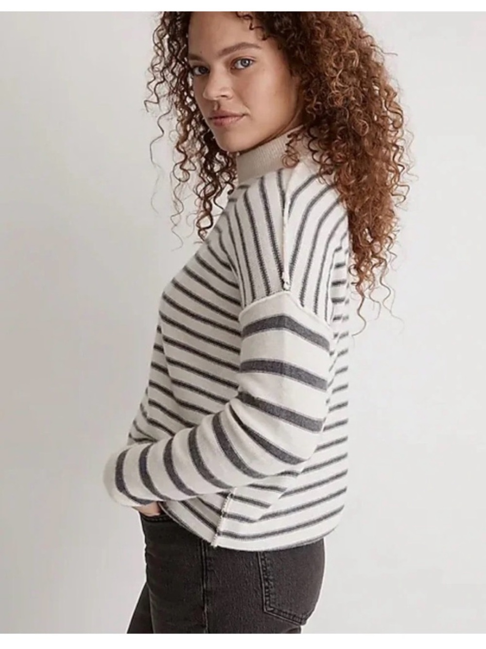 Stripe-Play Mockneck Pullover